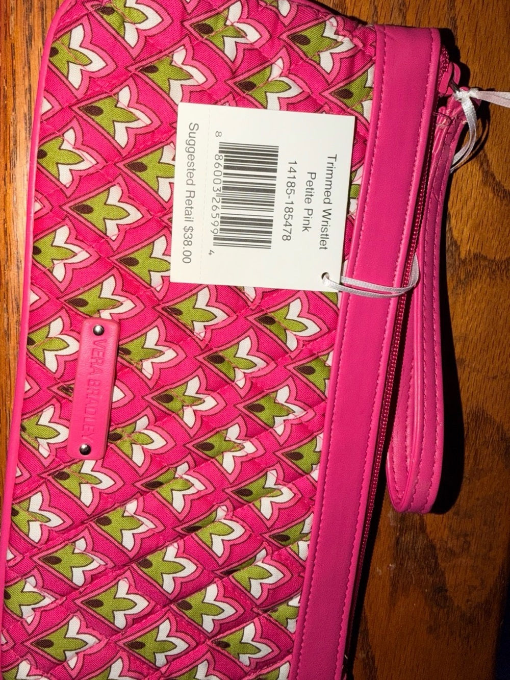 Vera Bradley Pink Patterned Wristlet with Green Accents